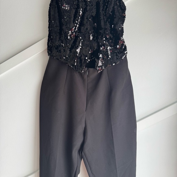 Zara Sequin Vest Halter Jumpsuit Open Back V- neck Black size S - Picture 9 of 12